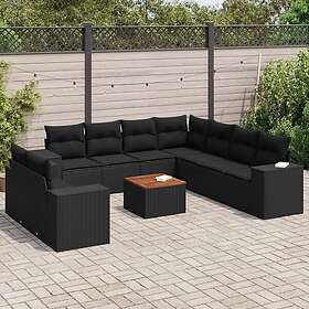 vidaXL Loungegrupp 10 delar med svarta dynor konstrotting 3257840