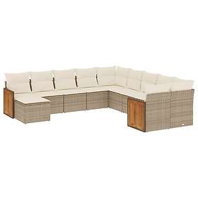 vidaXL Loungegrupp för trädgården m. dynor 11 delar beige konstrotting 3260651