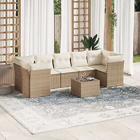 vidaXL Matgrupp för trädgården med dynor 8 delar beige konstrotting 3249127