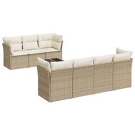 vidaXL Matgrupp för trädgården med dynor 8 delar beige konstrotting 3249117