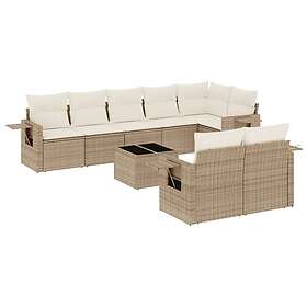 vidaXL Soffgrupp för trädgården med dynor 9 delar beige konstrotting 3252765