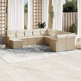 vidaXL Loungegrupp för trädgården m. dynor 11 delar beige konstrotting 3226569