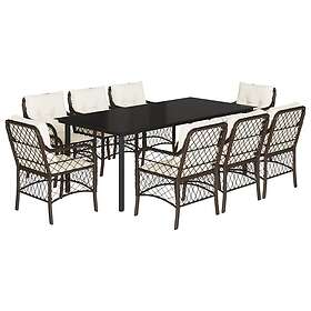 vidaXL Matgrupp för trädgården med dynor 9 delar konstrotting brun 3212123