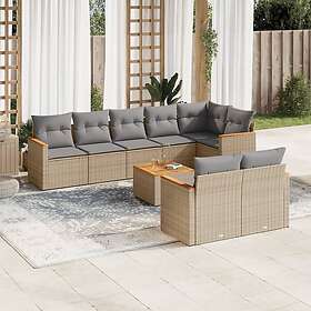 vidaXL Soffgrupp för trädgården med dynor 9 delar beige konstrotting 3258559