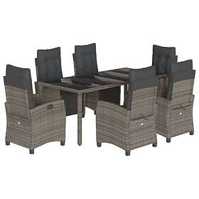 vidaXL Matgrupp för trädgården med dynor 7 delar grå konstrotting 3212898