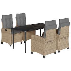 vidaXL Matgrupp för trädgården med dynor 5 delar mixbeige konstrotting 3212826