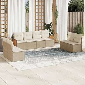 vidaXL Matgrupp för trädgården med dynor 8 delar beige konstrotting 3227570