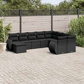 vidaXL Loungegrupp 10 delar med svarta dynor konstrotting 3254192