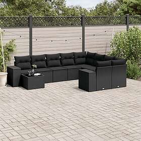 vidaXL Loungegrupp 10 delar med svarta dynor konstrotting 3223054
