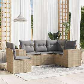 vidaXL Soffgrupp för trädgården med dynor 5 delar beige konstrotting 3222568