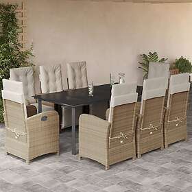 vidaXL Matgrupp för trädgården med dynor 9 delar beige konstrotting 3212583