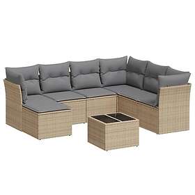vidaXL Matgrupp för trädgården med dynor 8 delar beige konstrotting 3249838