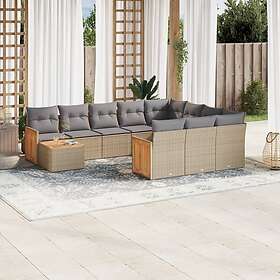 vidaXL Loungegrupp för trädgården m. dynor 11 delar beige konstrotting 3260449
