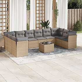 vidaXL Loungegrupp för trädgården m. dynor 11 delar beige konstrotting 3250048