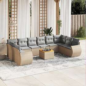vidaXL Loungegrupp för trädgården m. dynor 11 delar beige konstrotting 3257508