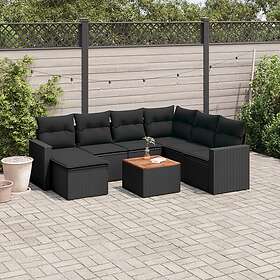 vidaXL Loungegrupp för trädgården med dynor 8 delar svart konstrotting 3256566