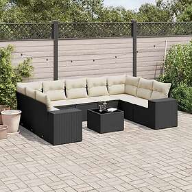 vidaXL Loungegrupp 10 delar med svarta dynor konstrotting 3223005