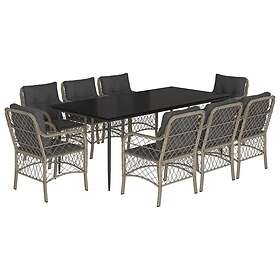 vidaXL Matgrupp för trädgården med dynor 9 delar ljusgrå konstrotting 3212172