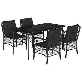 vidaXL Matgrupp för trädgården med dynor 5 delar svart konstrottning 3212099