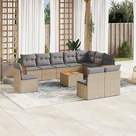 vidaXL Loungegrupp för trädgården m. dynor 11 delar beige konstrotting 3227760