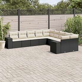 vidaXL Loungegrupp 10 delar med svarta dynor konstrotting 3255443