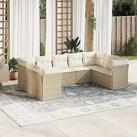 vidaXL Soffgrupp för trädgården med dynor 9 delar beige konstrotting 3249967