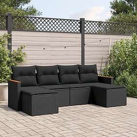 vidaXL Loungegrupp med dynor 6 delar svart konstrotting 3226216