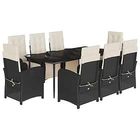 vidaXL Matgrupp för trädgården med dynor 9 delar svart konstrottning 3212520