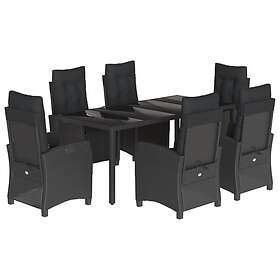 vidaXL Matgrupp för trädgården med dynor 7 delar svart konstrotting 3212892