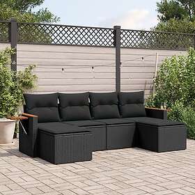 vidaXL Loungegrupp med dynor 6 delar svart konstrotting 3259458