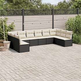 vidaXL Loungegrupp 10 delar med svarta dynor konstrotting 3218086