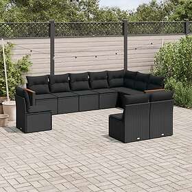 vidaXL Loungegrupp 10 delar med svarta dynor konstrotting 3226069