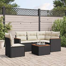 vidaXL Loungegrupp med dynor 6 delar svart konstrotting 3225979