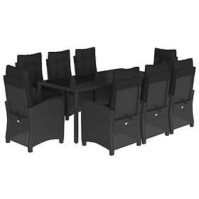 vidaXL Matgrupp för trädgården med dynor 9 delar svart konstrottning 3212643