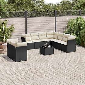 vidaXL Loungegrupp 10 delar med svarta dynor konstrotting 3217846