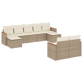vidaXL Soffgrupp för trädgården med dynor 9 delar beige konstrotting 3258803