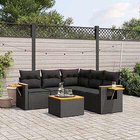 vidaXL Loungegrupp med dynor 6 delar svart konstrotting 3259206