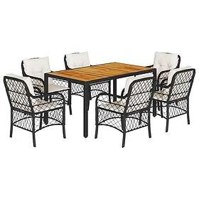 vidaXL Matgrupp för trädgården med dynor 7 delar svart konstrotting 3212039