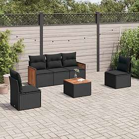 vidaXL Loungegrupp med dynor 6 delar svart konstrotting 3227532