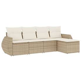 vidaXL Soffgrupp för trädgården med dynor 5 delar beige konstrotting 3221287