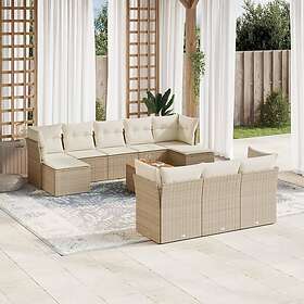 vidaXL Loungegrupp för trädgården m. dynor 11 delar beige konstrotting 3223881