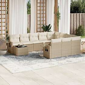 vidaXL Loungegrupp för trädgården m. dynor 11 delar beige konstrotting 3220727