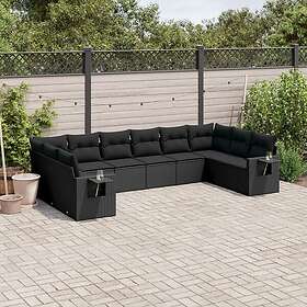 vidaXL Loungegrupp 10 delar med svarta dynor konstrotting 3253002