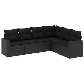 vidaXL Loungegrupp med dynor 6 delar svart konstrotting 3218995