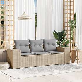 vidaXL Lounge Set 3 Delar med Dynor Beige Konstgjord Rotting 3254596