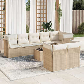 vidaXL Soffgrupp för trädgården med dynor 9 delar beige konstrotting 3249757