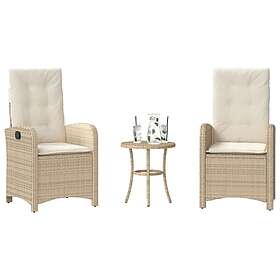 vidaXL Bistrogrupp med dynor 3 delar beige konstrotting 365180