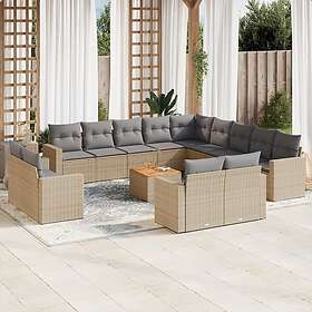 vidaXL Soffgrupp för trädgård med dynor 14 delar mixbeige konstrotting 3256731