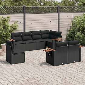 vidaXL Loungegrupp för trädgården med dynor 8 delar svart konstrotting 3259402