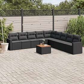 vidaXL Loungegrupp 10 delar med svarta dynor konstrotting 3256496
